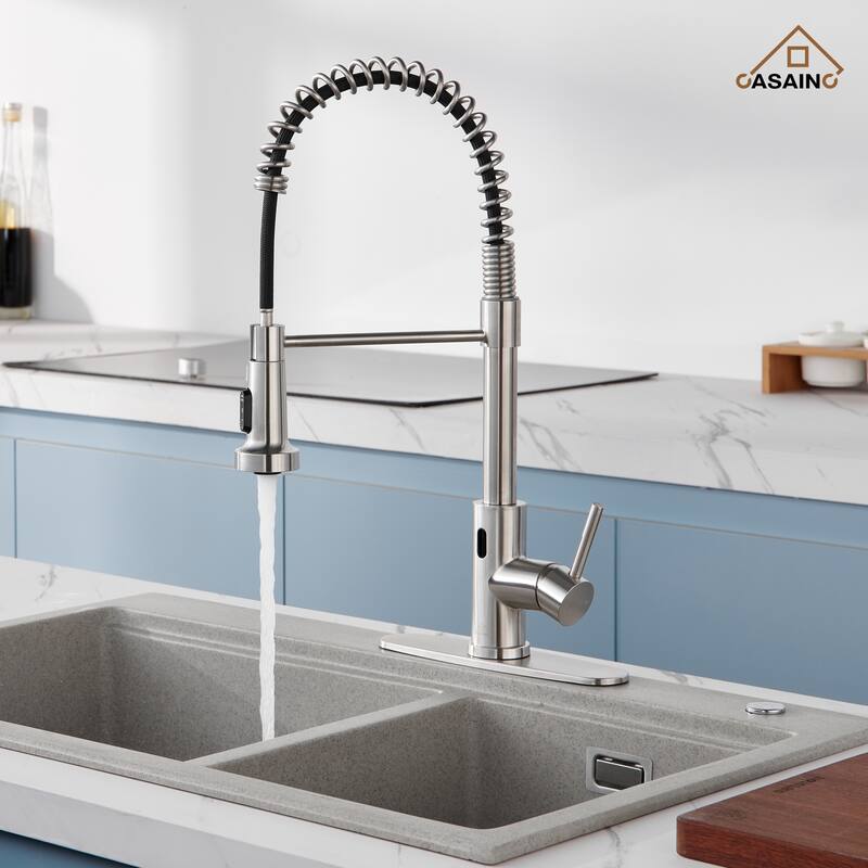 Single Handle Pull Down Sprayer Kitchen Faucet with Touchless Sensor Deckplate Included