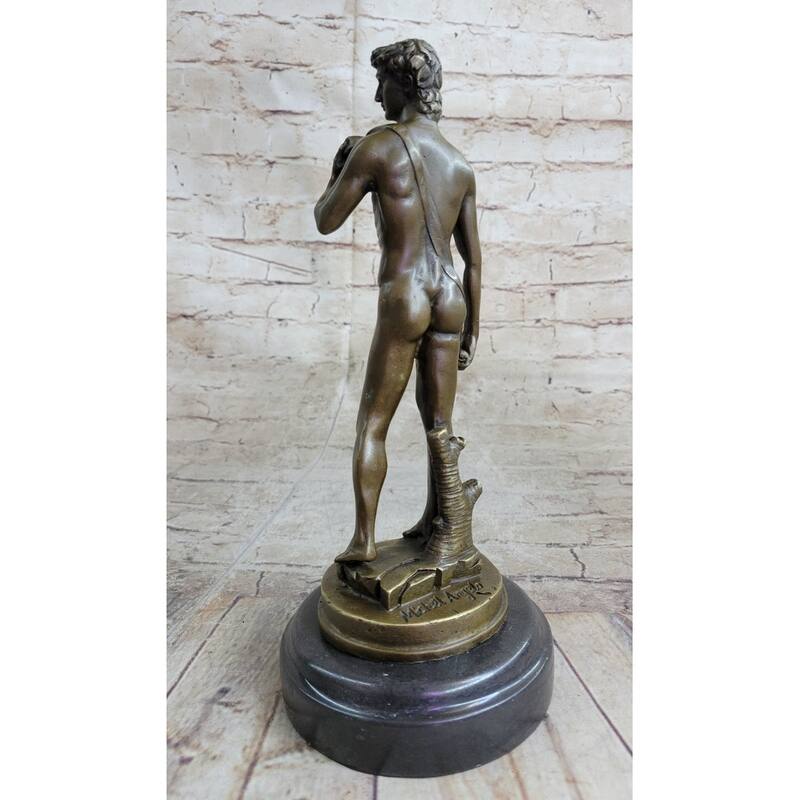 Michelangelos David Bronze Statue Sculpture Miniature Replica Figure 10 Inches X 4 Inches