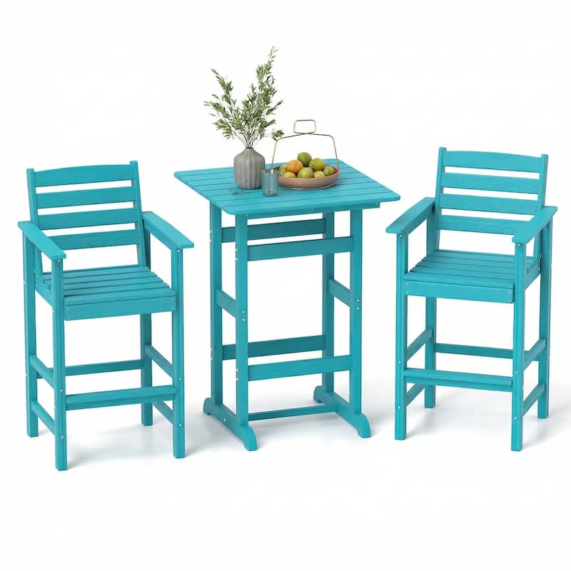 Costway 3-Piece Patio HDPE Bar Set Armchairs with Square High-Top - See Details