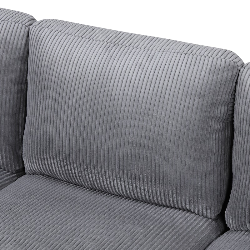 U-shaped Corduroy Fabric Combination Sofa with Solid Wood Legs and Sponge-filled Cushion