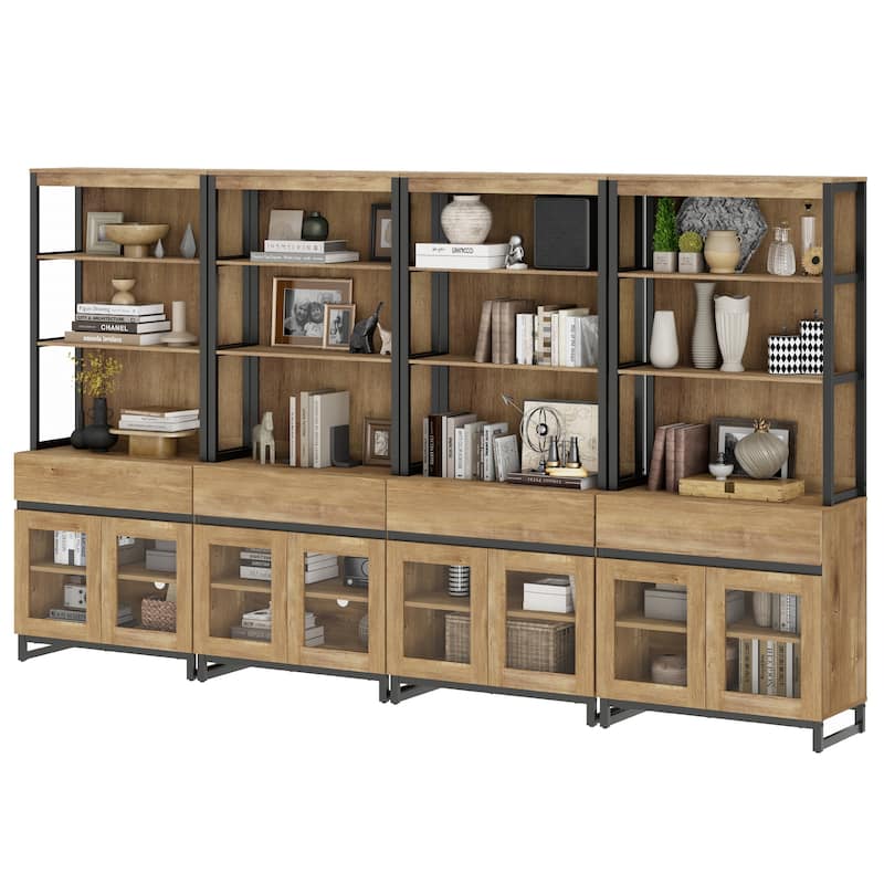 4 PCS Modern 72" Tall Bookcase with 4 Drawers and Open Book Shelfs for Home Office, Living room.