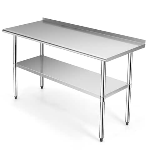 Gymax Stainless Steel Table for Prep & Work NSF w/ Backsplash