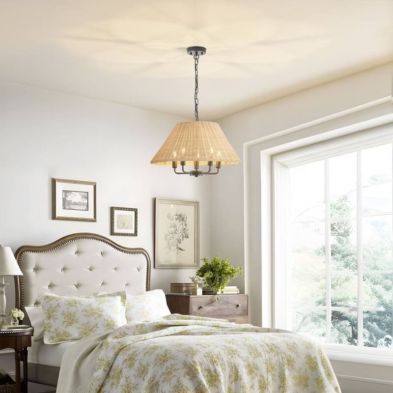 Starsky 5-Light Handwoven Natural Rattan Drum Chandelier