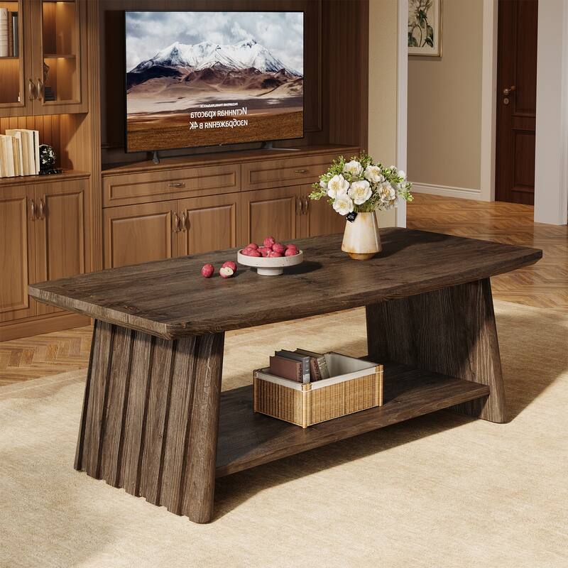 Rustic Solid Wood Coffee Table, 47-Inch Coffee Table with Storage