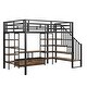 preview thumbnail 9 of 16, Full Size Metal Loft Bed with Staircase, Low Storage Table and Storage Shelves, Black