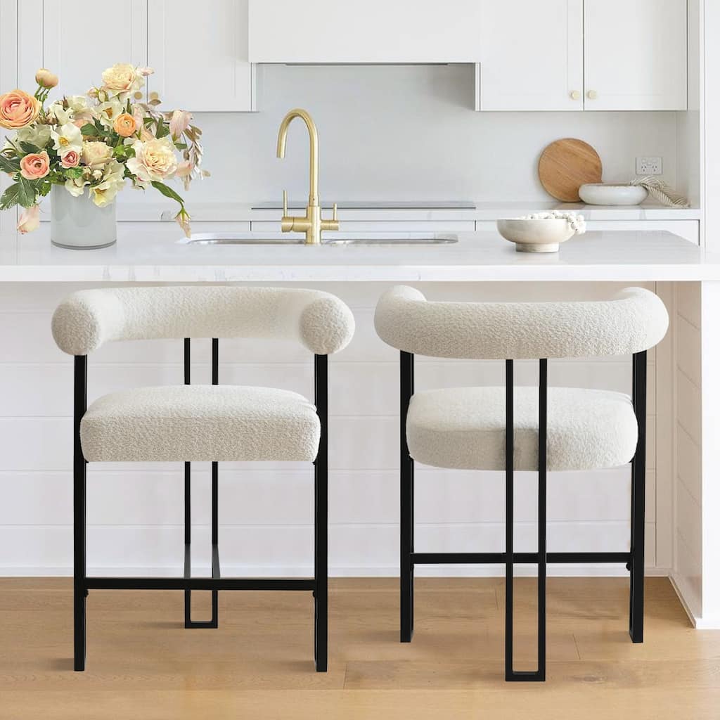 Boucle Upholstered Counter Stool with Arms(Set of 2)