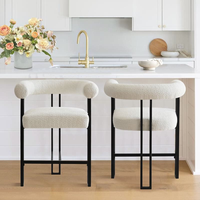 Boucle Upholstered Counter Stool with Arms(Set of 2) - Set of 2 - Beige