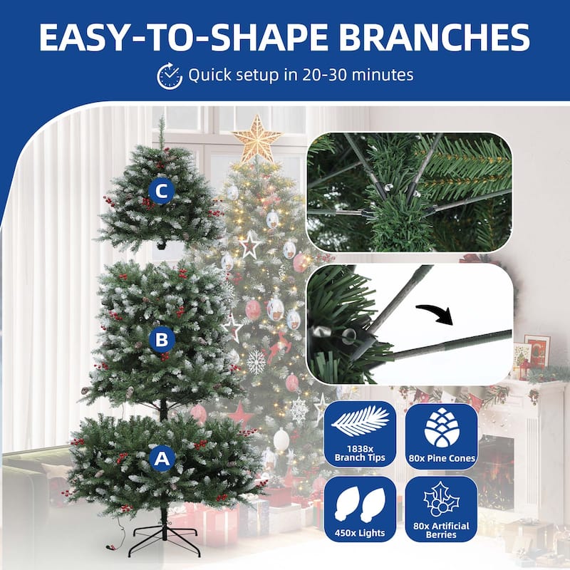 6/7.5FT Prelit Frosted Green Christmas Tree with Remote