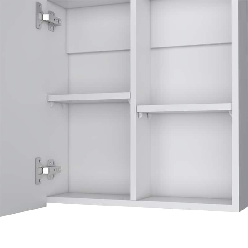 Clayton White Medicine Cabinet for Bathroom with Mirrored Door, Four Shelves, Space-Saving Design