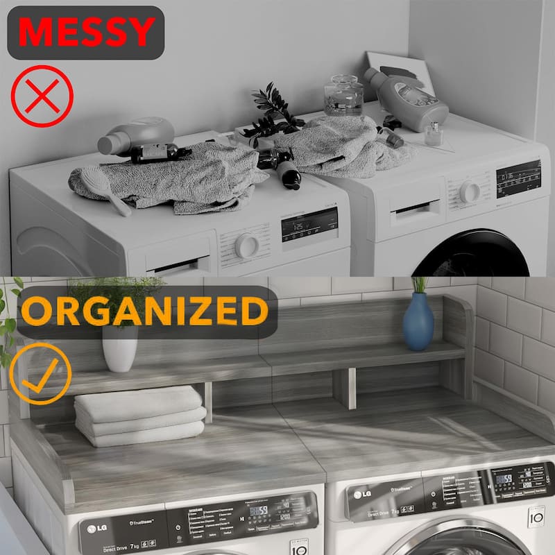 Washer Dryer Countertop with Non-slip Pads, Laundry Wood Shelf Topper with Edge, for Washer and Dryer Laundry Hamper Counter