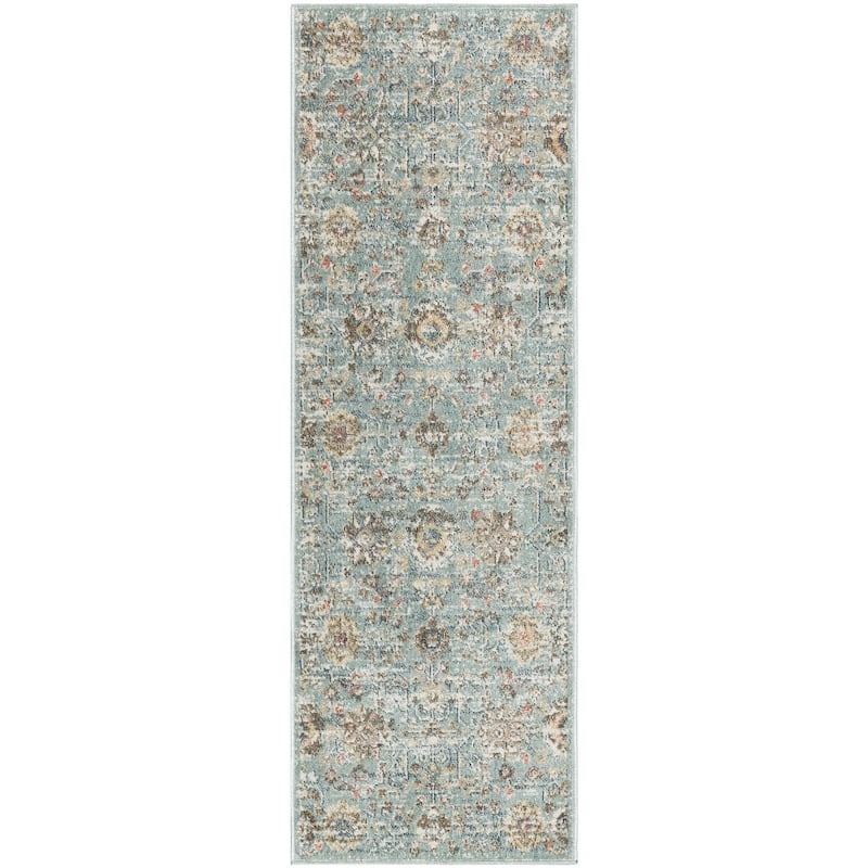 Nourison Washable Decor Indoor only Machine Washable Persian Floral Area Rug - Blue - 2' x 6' - Runner