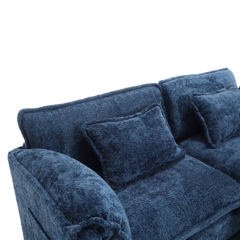 Chenille Fabric Double Sofa with High-Density Sponge Filling, Removable Armrests, and Side Storage Bags