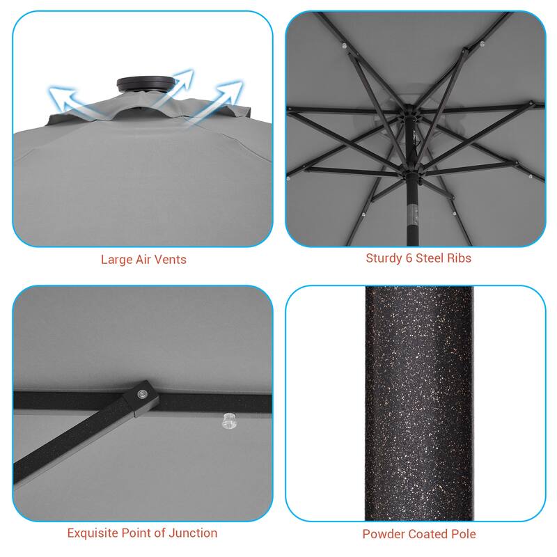 BONOSUKI Outdoor 9FT LED Round Patio Umbrella with UV Protection, Easy Tilt, and Wind-Resistant Features