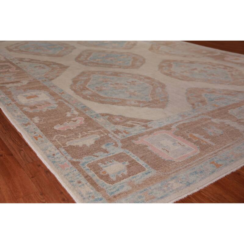 Hand Knotted Oriental 100% Wool Carpet Transitional Geometric Beige & Ivories Oushak Area Rug - 11' 10'' X 8' 6''