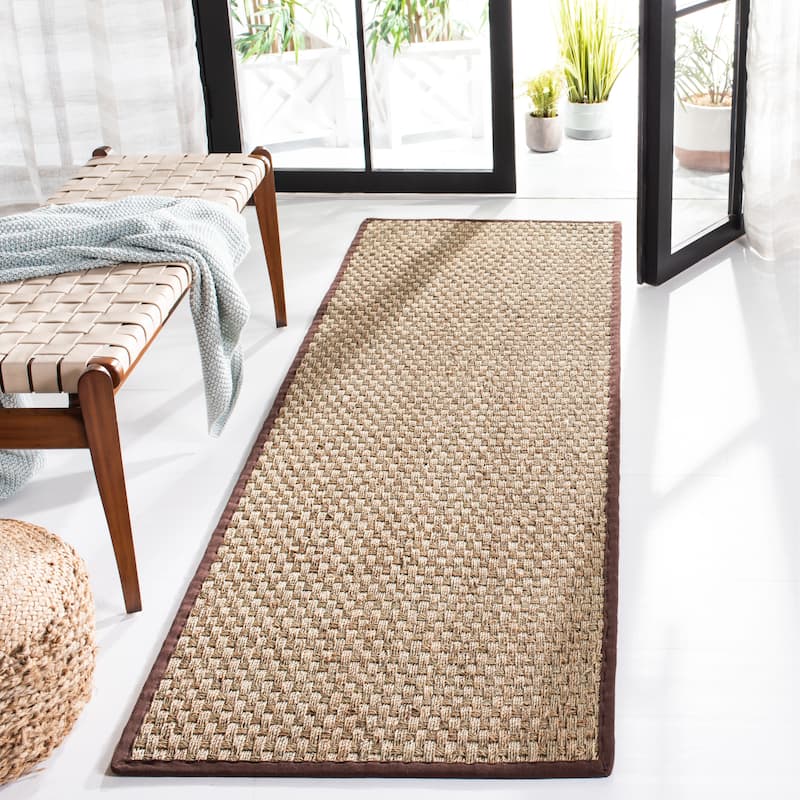 SAFAVIEH Natural Fiber Marina Basketweave Seagrass Rug - 2'6" x 8' Runner - Natural/Dark Brown - Runner
