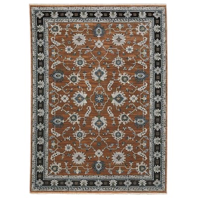 Style Haven Kellan Bordered Oriental Rust/ Grey Area Rug