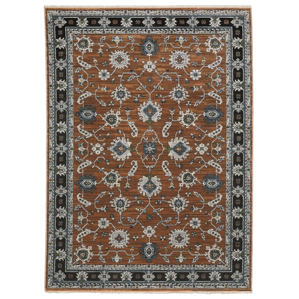 Style Haven Kellan Bordered Oriental Rust/ Grey Area Rug