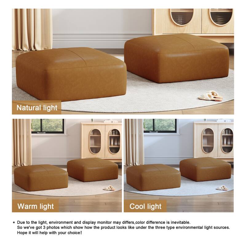 UIXE Genuine Leather Ottoman, Upholstered Ottoman for Living Room