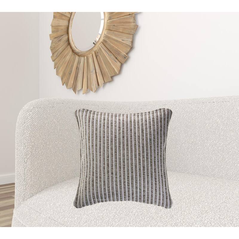 HomeRoots 22" X 22" Beige And Cream 100% Cotton Striped Zippered Pillow