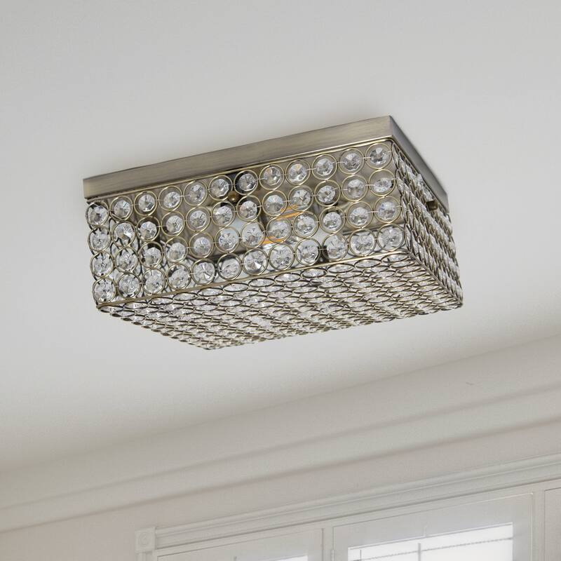 Modern 12" Brass Flush Mount Ceiling Light - 2 Light Fixture for Hallway, Bedroom, Living Room - 12