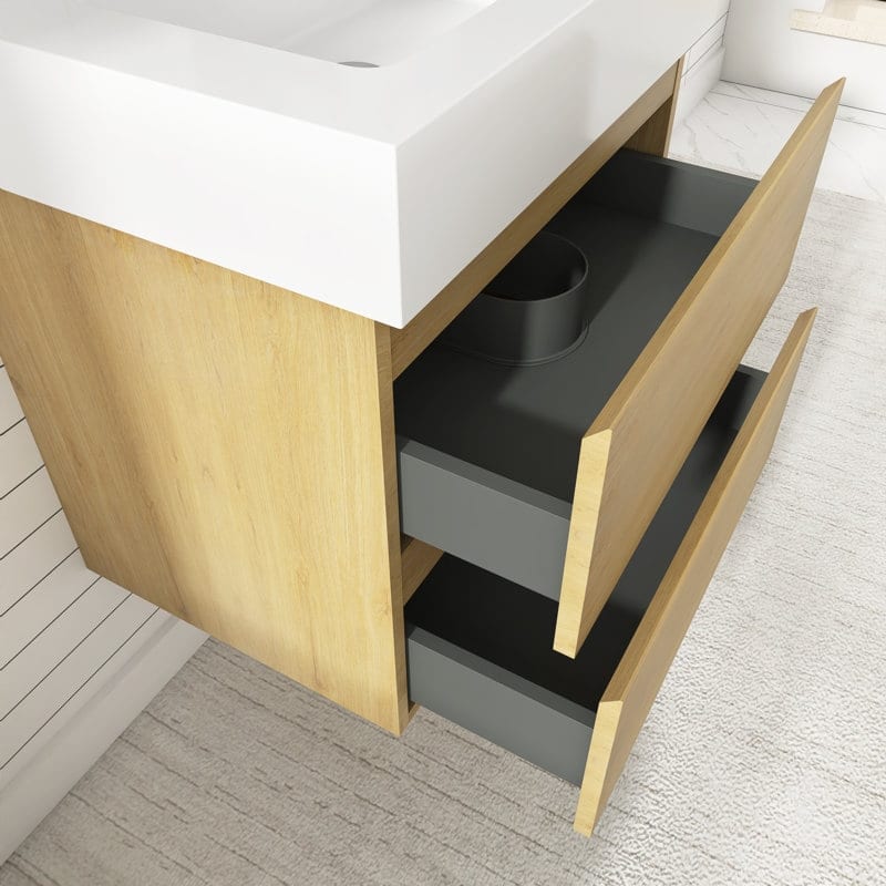 24/30/36 inch Wall-Mounted Bathroom Vanity Set in Oak with Integrated Resin Sink