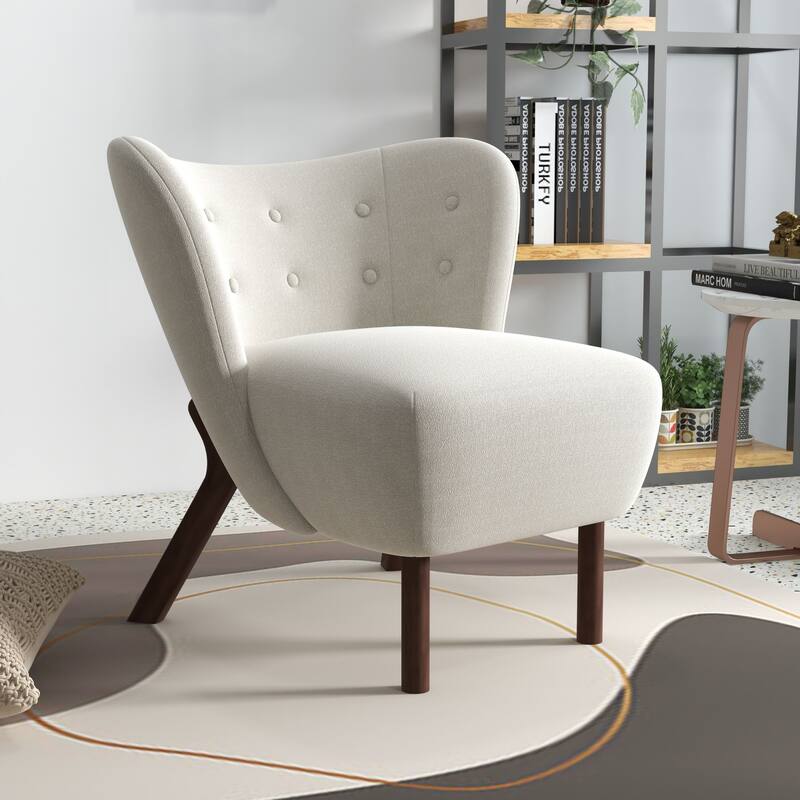 34" Wide Solid Color Tufted Wingback Chair With Solid Wood Leg - White - 34"34"33"