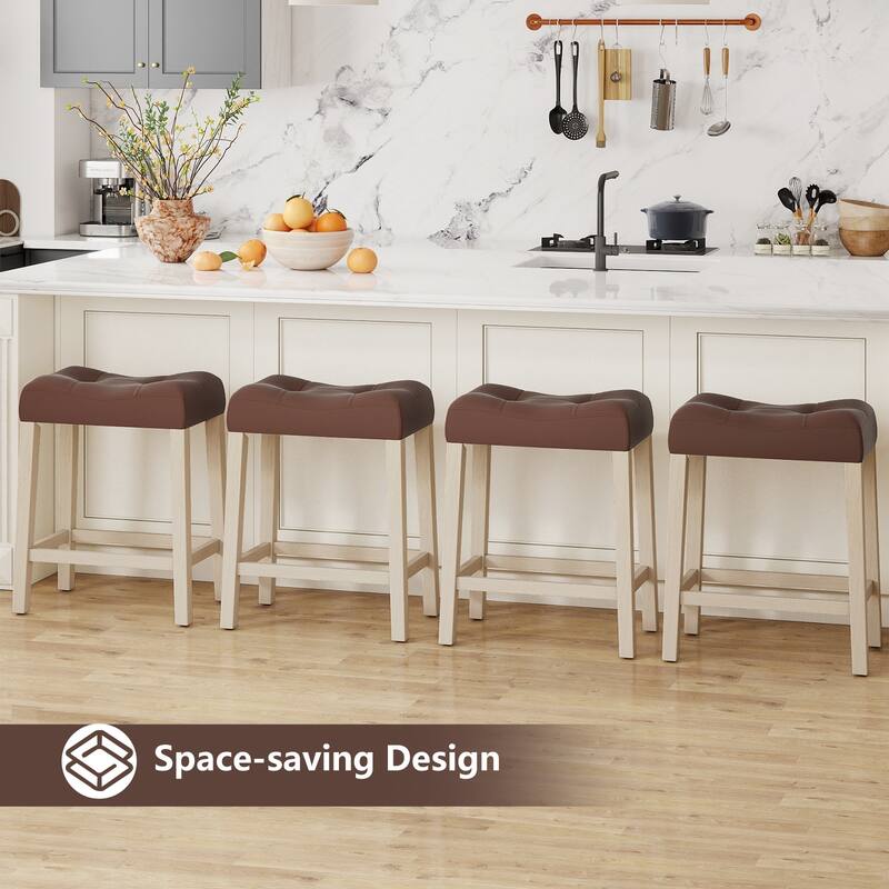 Gymax 24'' Saddle Bar Stools Set of 4 w/ Footrest Rubber Wood Frame