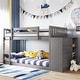 preview thumbnail 2 of 48, Floor Bunk Bed with Movable Storage Cabinet, Include 4 Storage Drawers and 3 Shelves, Solid Wood Bunkbeds Frame for Kids Teens