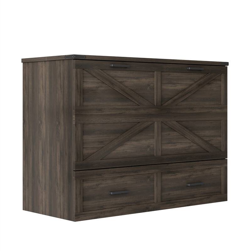 Farmhouse Murphy Bed Wall Bed with a Large Drawer, Full/Queen Size Foldable Murphy Cabinet Bed with Charging Station