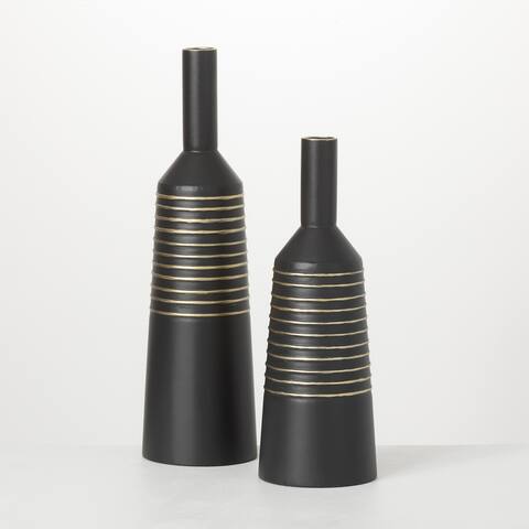 Sullivans Matte Black Gold Lined Metal Vases - Set of 2