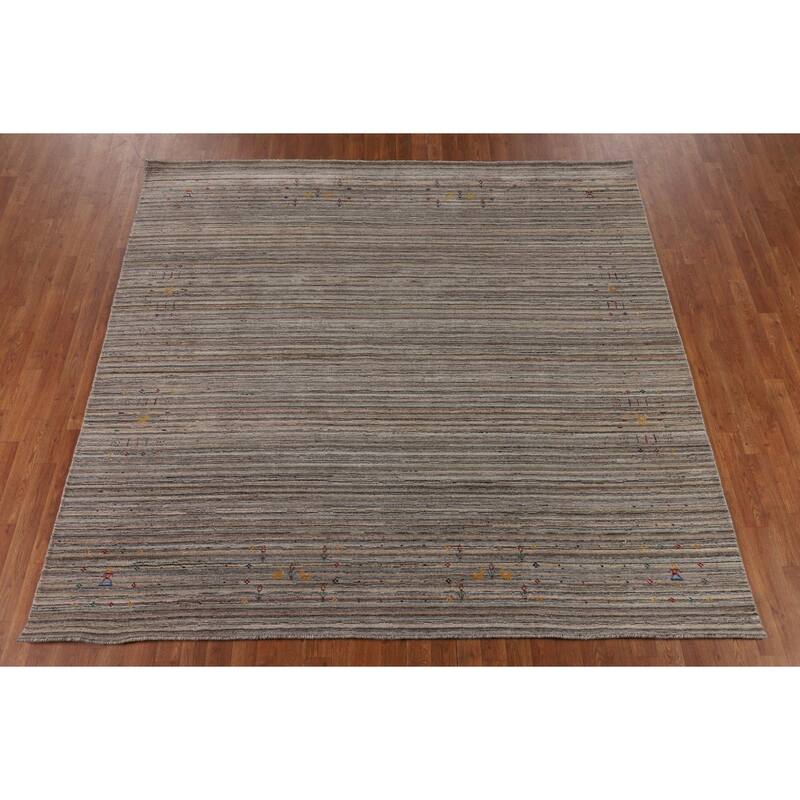 Earth Tone Gabbeh Indian Square Area Rug Hand-Knotted Wool Carpet - 8'2" X 7'11"