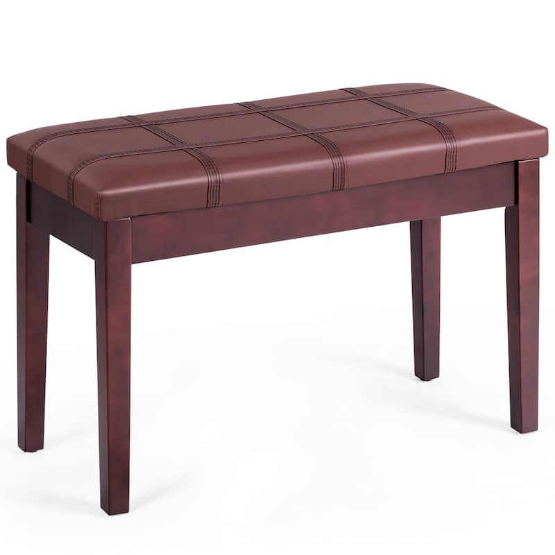 Costway Solid Wood PU Leather Piano Bench Padded Double Duet Keyboard
