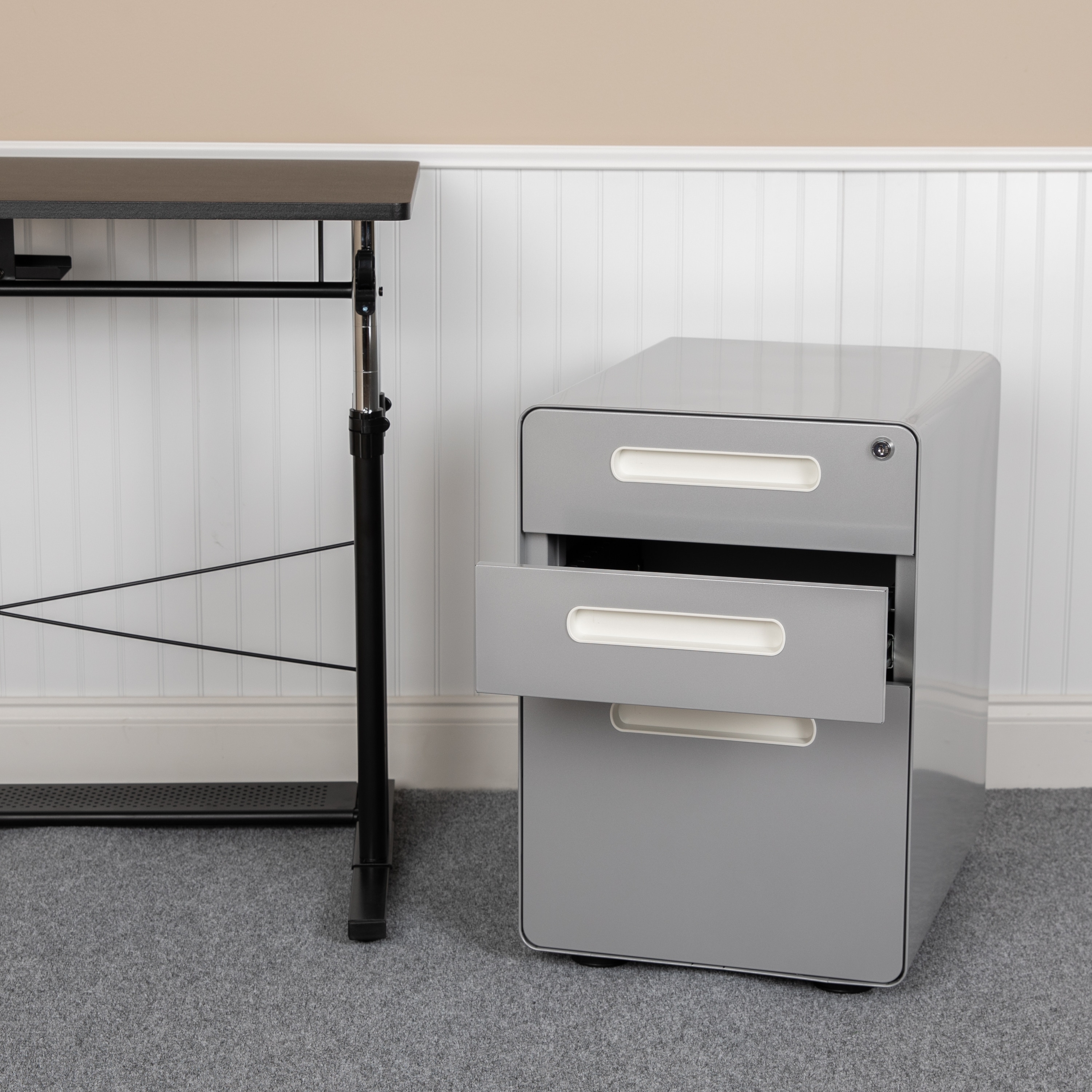 Ergonomic 3-Drawer Mobile Locking Filing Cabinet Storage Organizer
