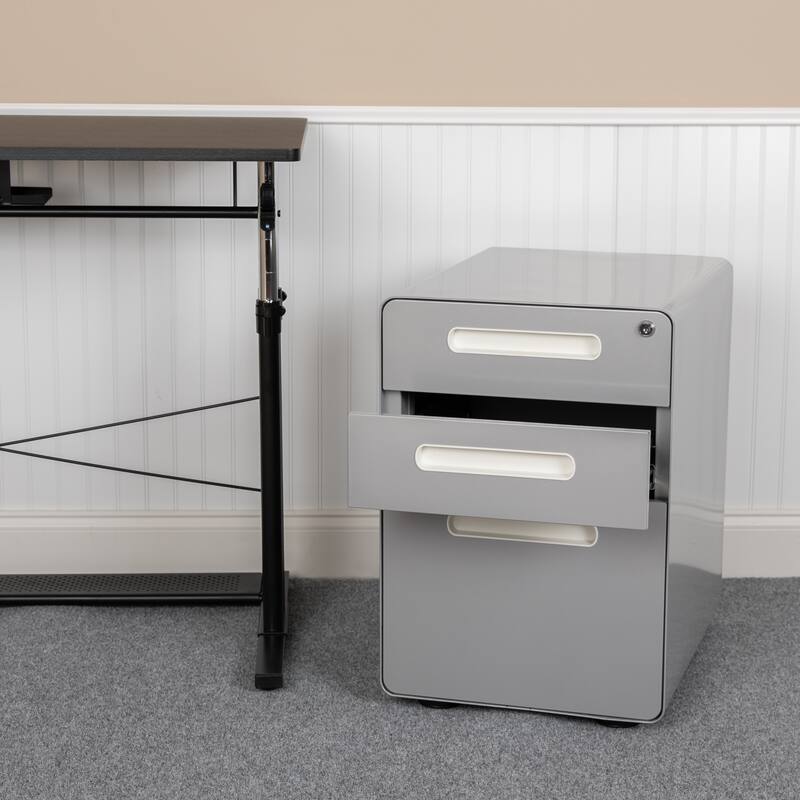 Ergonomic 3-Drawer Mobile Locking Filing Cabinet Storage Organizer - Gray