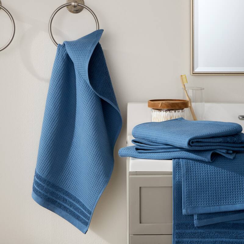 TOWN & COUNTRY BASICS 4-Piece Waffle Woven Terry Stripe Hand Towel Set, - 20"x30"