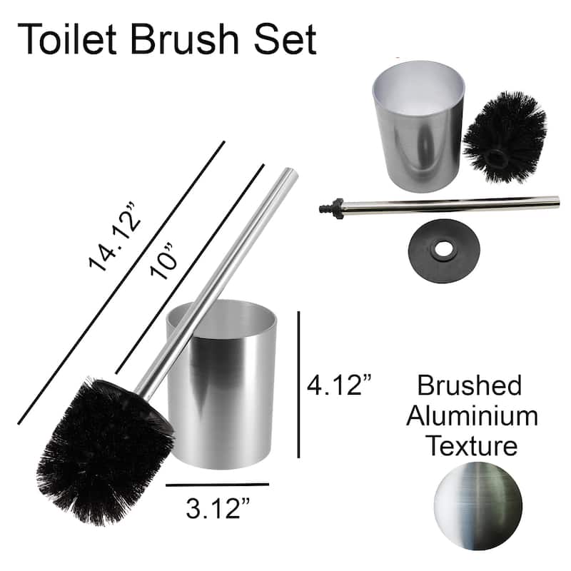 Toilet Brush and Holder Set NOUMEA Silver Brushed Aluminum - 3.12" L x 3.12" W x 14.12"H