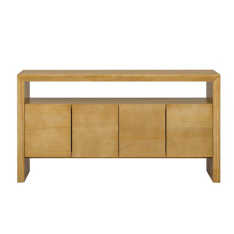 4-Door Sideboard, Modern Minimalist Solid Wood Veneer Sideboard with Open Shelf