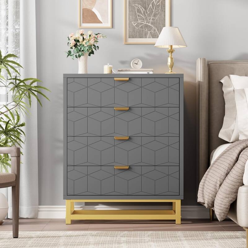 Drawer Dresser, Small Dresser＆Chest of Drawers, Modern Nightstand for Bedroom, End Table with Drawer - Grey - 3-drawer