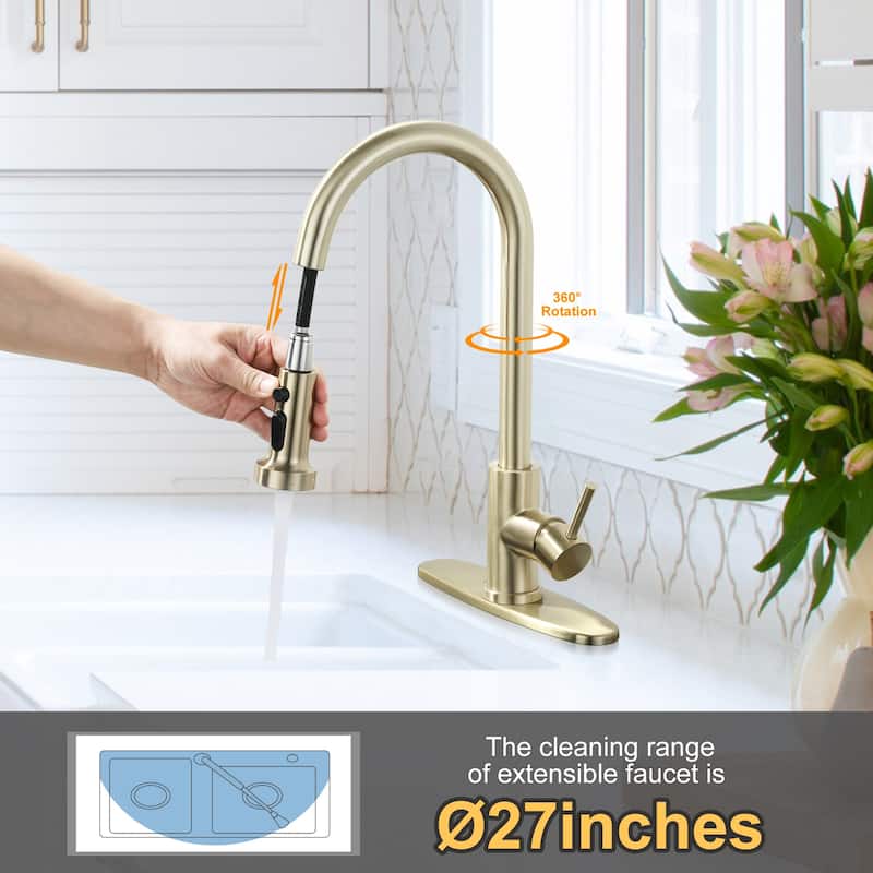 WOWOW Single Handle Pull Down Sprayer Kitchen Faucet