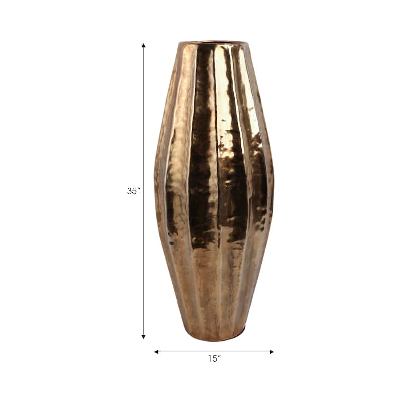 Metal Flower Vase with Hammered Textured Finish Home Decor - 35" Gold