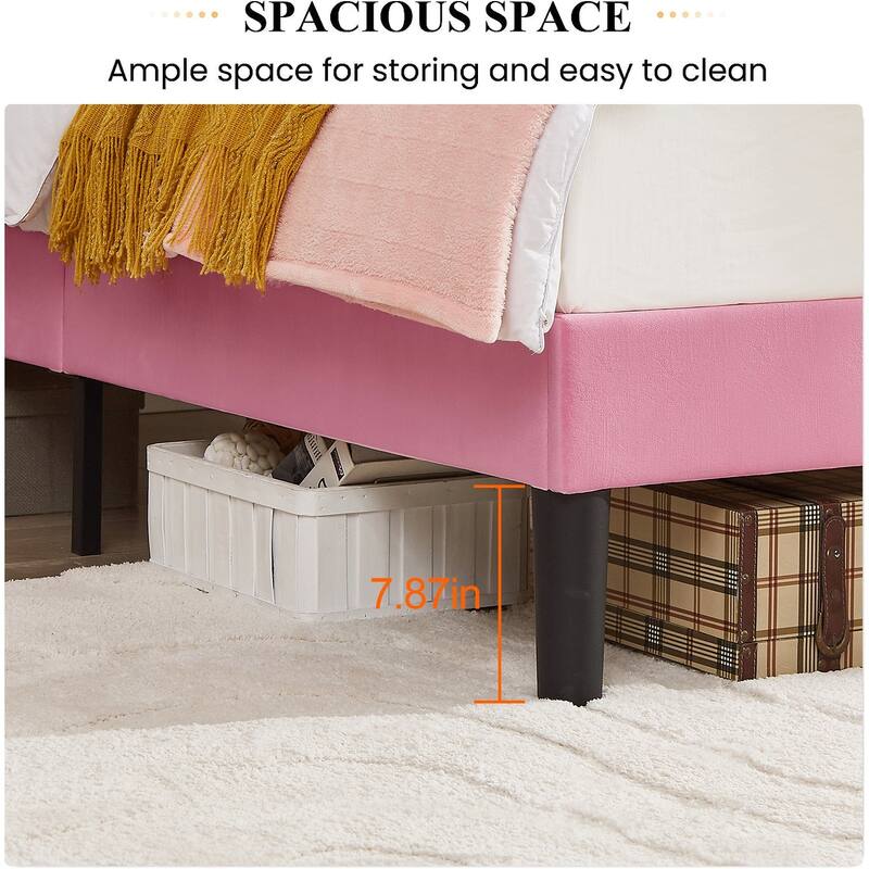 Javlergo Upholstered Platform Bed Frame with Adjustable Headboard, Strong Frame and Wooden Slats Support, Easy Assembly