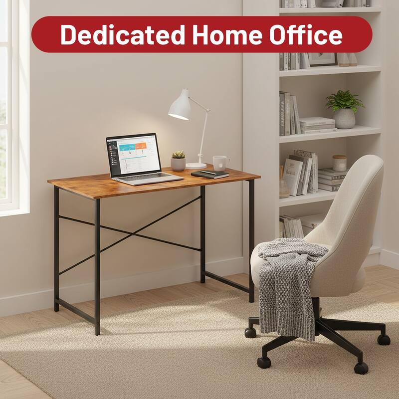 Computer Desk, 40-63 Inch Home Office Desk, Gaming Writing Work from Home Study Desk, Large Legroom, Sturdy Metal Frame