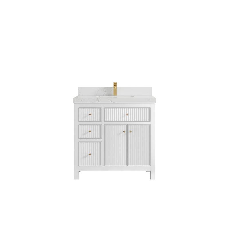 Willow Collections 36 in W x 22 in D Sonoma Center Sink Free Standing Reeded Bathroom Vanity with Countertop - 2" Empira White - White