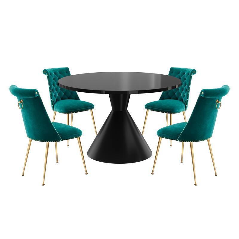 Clihome 5-Piece Black Large Table With Velvet Chair Dining Set - Green
