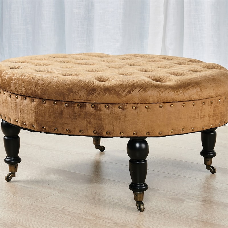 Round Velvet Tufted Coffee Table Ottoman, 34" x 34" x 17" H