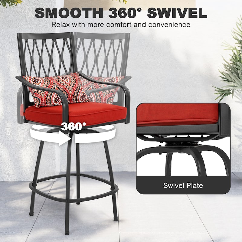 Outdoor 3PCS Metal Swivel Bar Set with Umbrella Hole and Padded Cushions