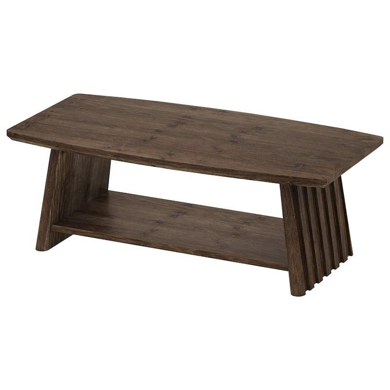Solid Wood Coffee Table with Storage, 2-Tier Center Accent Table for Living Room Lounge Apartment