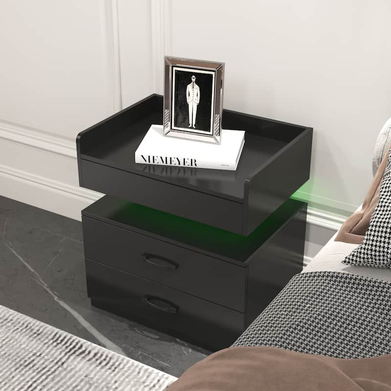 Adjustable LED Nightstand with 2 Drawers, Large Storage, Multi-purpose Design for Bedroom, Living Room, or Study Desk