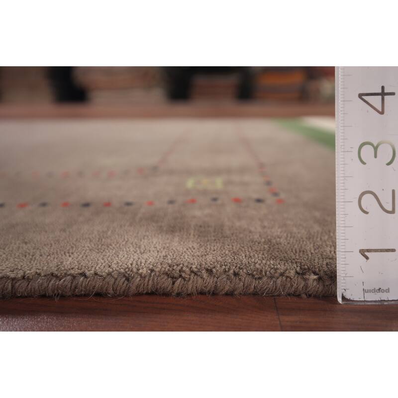 Brown Striped Gabbeh Oriental Accent Rug Handmade Wool Carpet - 3'11"x 5'7"