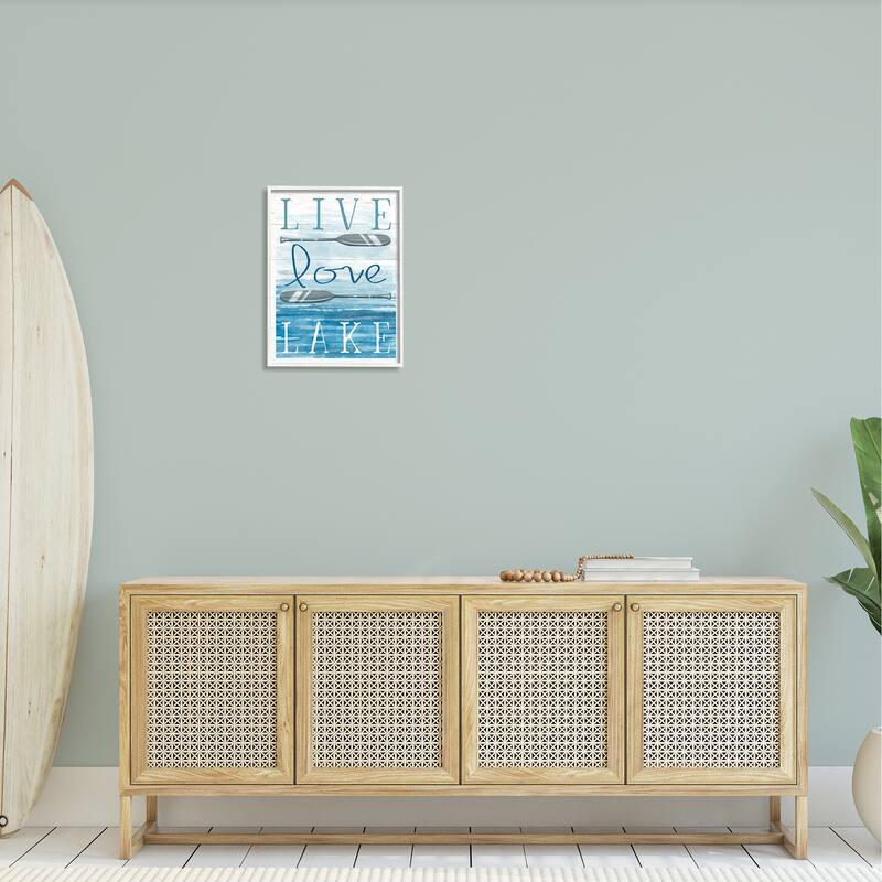 Stupell Live Love Lake Quote Ores Water Motif Framed Wall Art, Design by Elizabeth Tyndall - Blue
